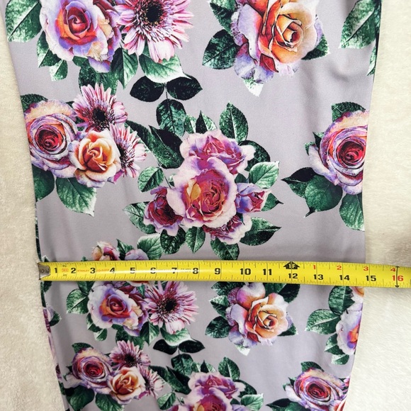 Zara NEW Floral Stretch Pencil Bodycon Fitted Midi Dress Boho Crew Long Sleeve M - Picture 15 of 16